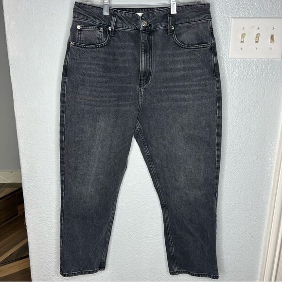 Topshop Mom Jeans Washed Black High Rise Straight Relaxed Denim Jeans Sz 34X30 - Picture 2 of 12